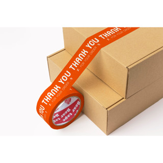  6 cuộn  1 cây  băng keo màu cam in chữ Thank You 48mm x 54m 