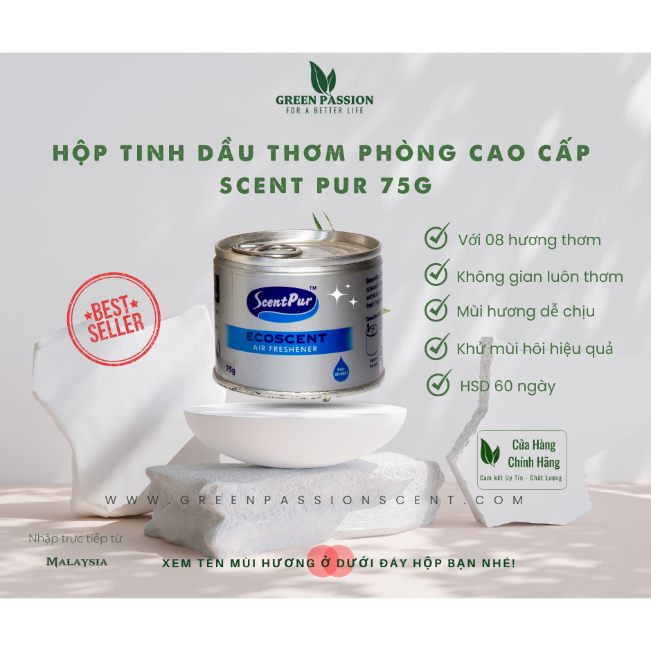 Tinh dầu thơm phòng Ecoscent cao cấp ScentPur 75g Với 10 hương thơm