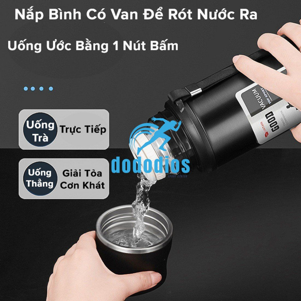 Bình giữ nhiệt dododios 800ml LHC6180 Vacuum Bottle - Hàng chính hãng, có bấm nút uống trực tiếp, dây treo xách