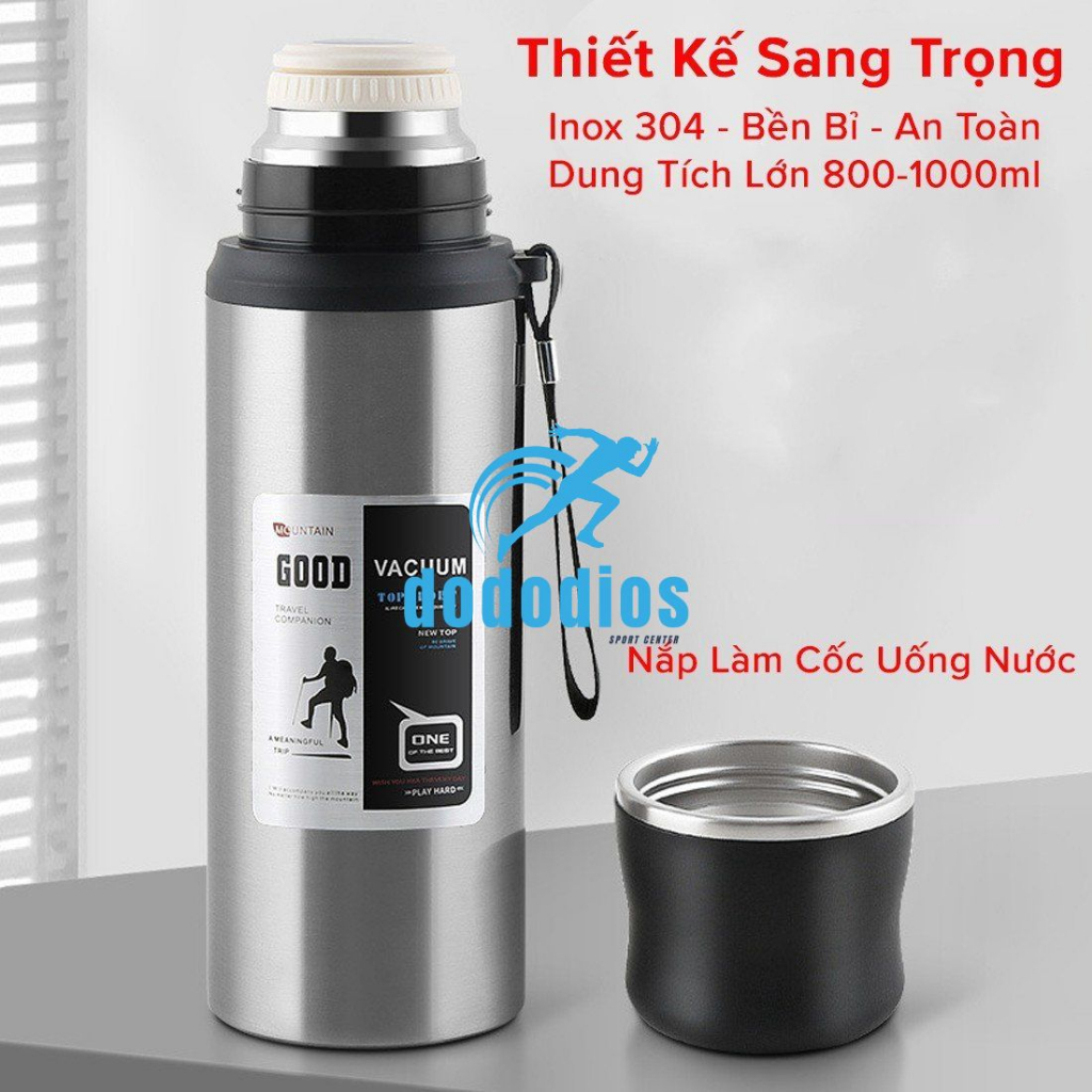 Bình giữ nhiệt dododios 800ml LHC6180 Vacuum Bottle - Hàng chính hãng, có bấm nút uống trực tiếp, dây treo xách