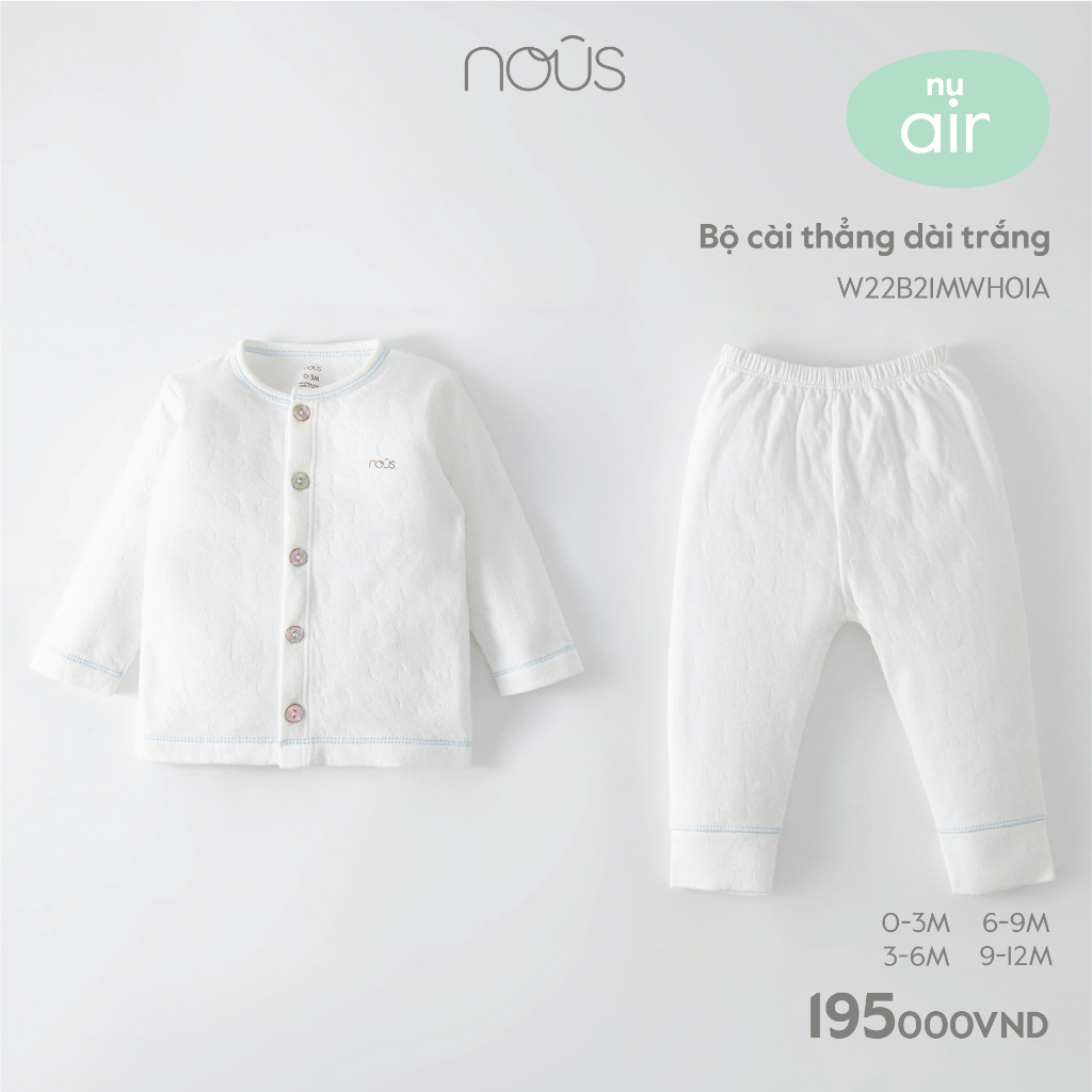 Bộ cài thẳng dài Nous chất liệu Nu Air, Petit thông thoáng, kháng khuẩn cho bé từ 0-3 tháng đến 9-12 tháng