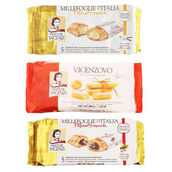 Bánh ngàn lớp Minisnack nhân kem hạt phỉ/ nhân kem /que vị bơ Matilde Vicenzi Bocconcini gói 125g