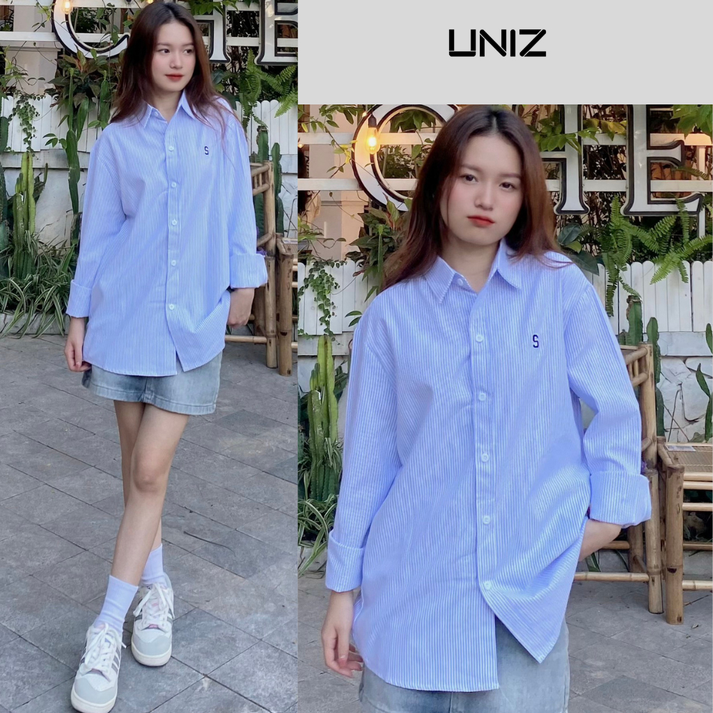 ( Ảnh thật ) Áo sơ mi kẻ đôi nam nữ form rộng đẹp thêu chữ S uniz Somike3071-P4K4