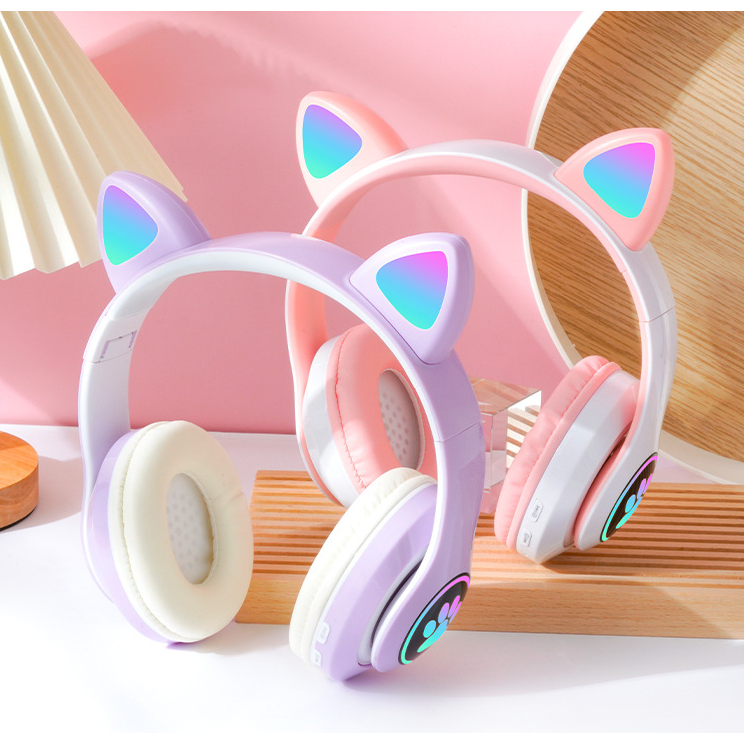 Tai Nghe Mèo SNT-28 Bluetooth Chụp Tai, Headphone Tai Mèo Dễ Thương Có Mic, Âm Bass Mạnh Mẽ Bảo Hành 12 Tháng