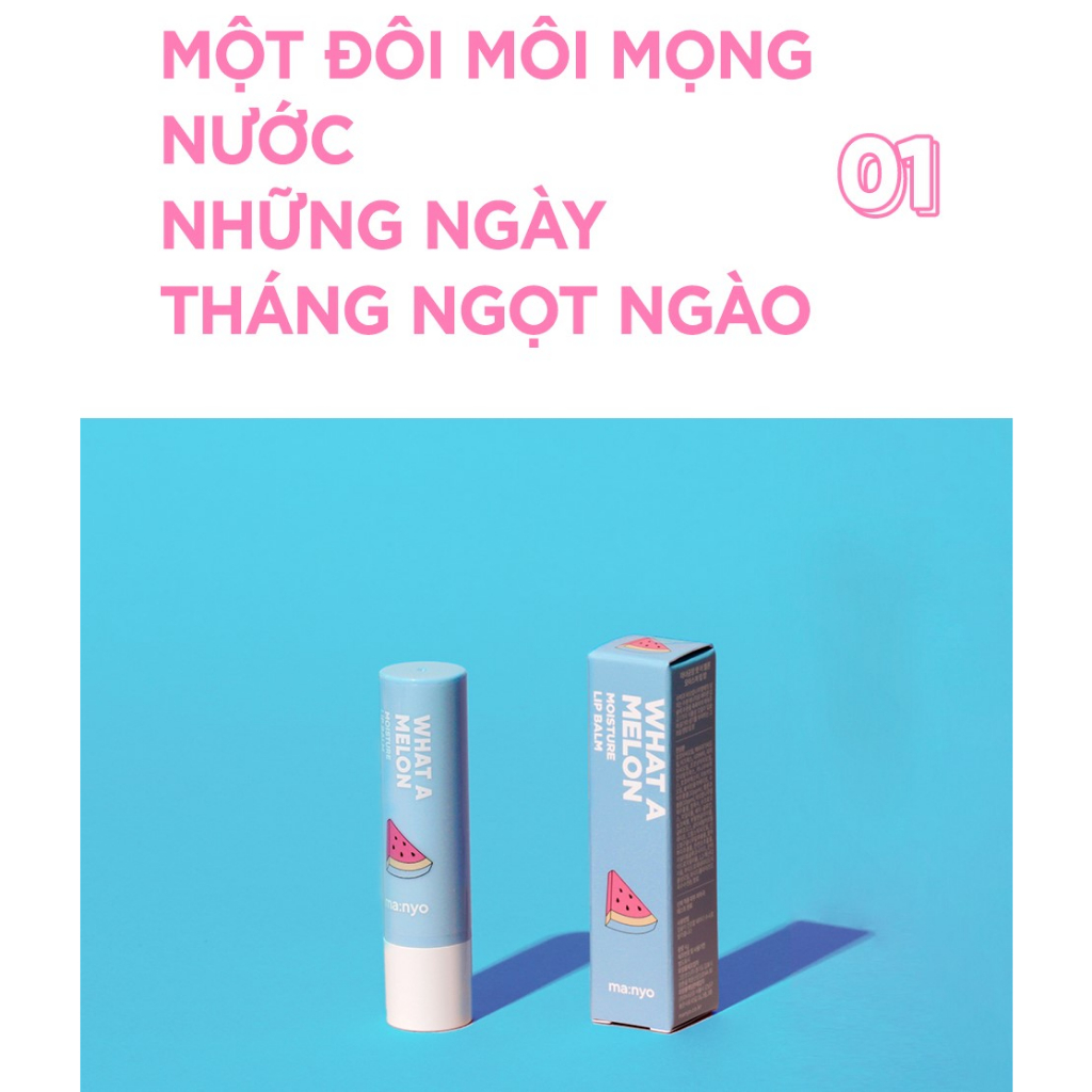 Son dưỡng môi ma:nyo What a Melon Moisture Lip Balm 4g cung cấp độ ẩm cho đôi môi căng bóng