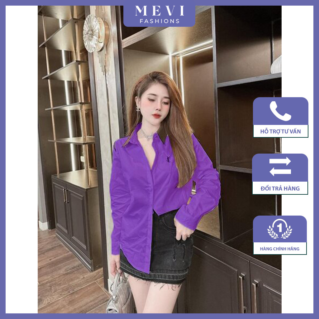 Áo sơ mi nữ màu tím dài tay phối cổ nâu thời trang Mái Em _A9218