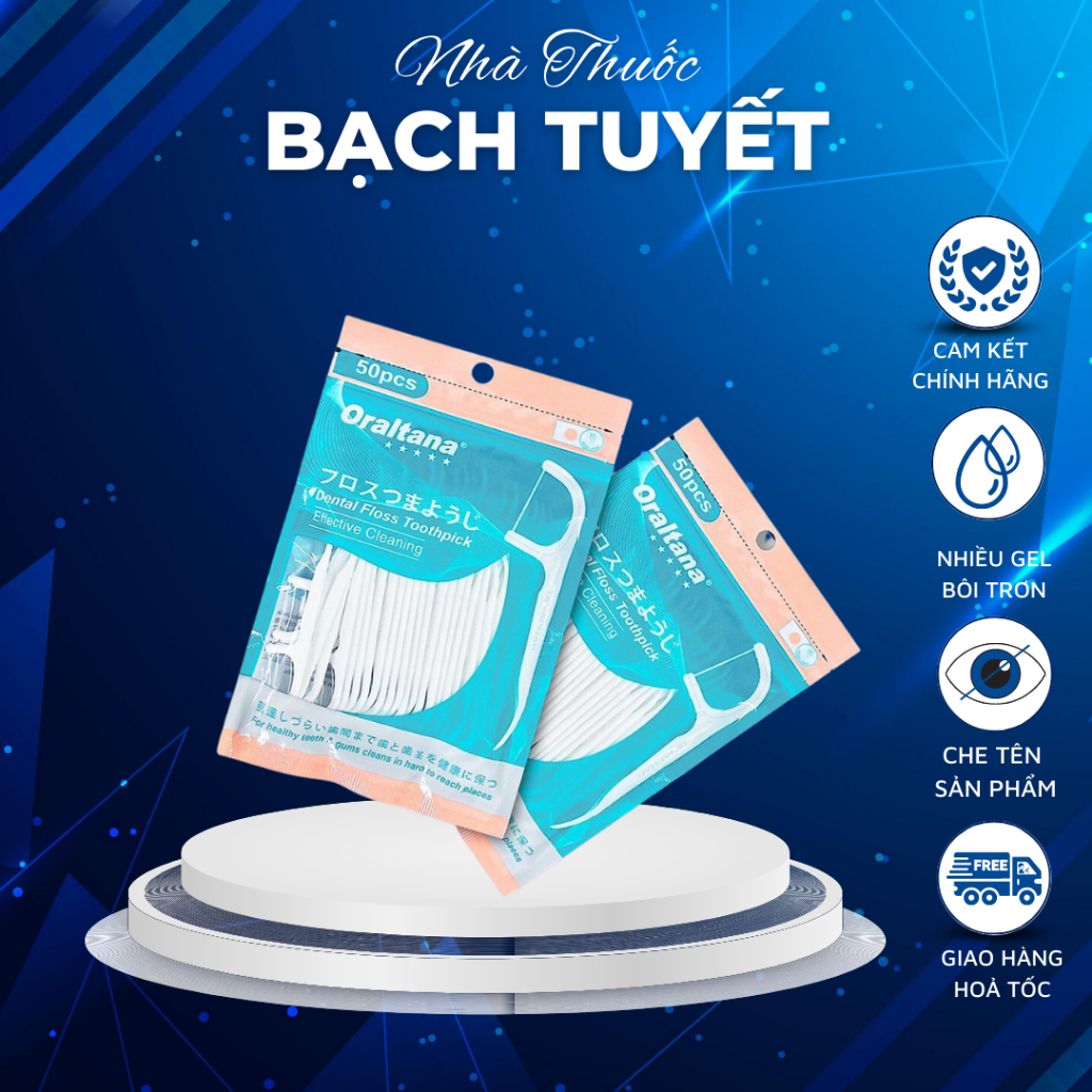 Tăm Chỉ Nha Khoa Oraltana 50 Cái, Chỉ Xỉa Răng Y Tế Sợi Chỉ Siêu Mảnh, Dẻo Dai Giúp Loại Bỏ Mảng Bám, Thức Ăn Thừa