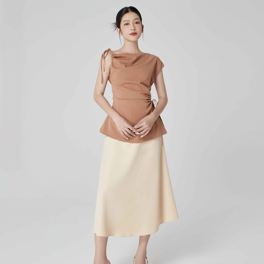 Áo Maybi kiểu ôm linen thun phối rút dây
