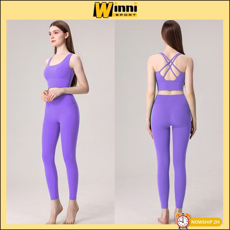 Sét Bộ Đồ Tập Gym Yoga Lulu Nữ Bộ Quần Dài Áo Bra Kèm Mút Cao Cấp-Kho Sỉ Mai Xuân