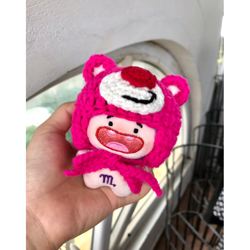 Mũ gấu dâu cho doll 10cm