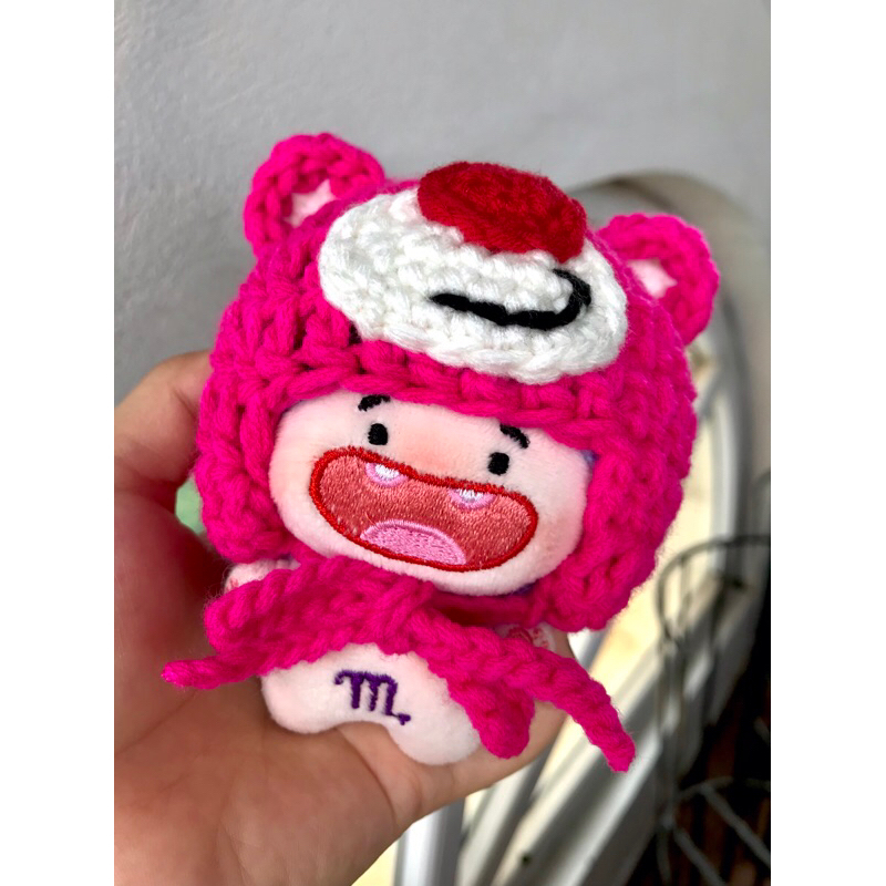 Mũ gấu dâu cho doll 10cm