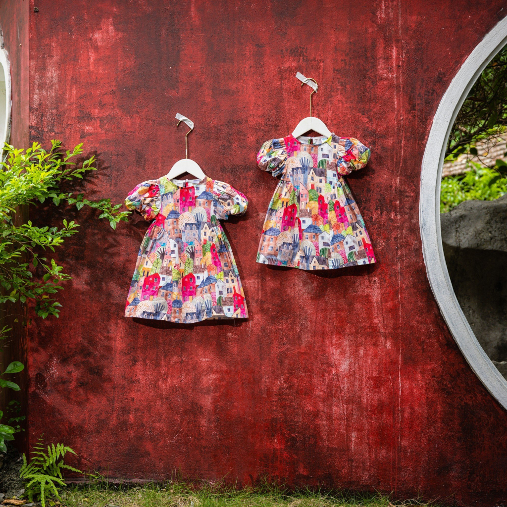 Váy Bé Gái Thiết Kế Tay Bồng Dáng BabyDoll Đầm Bé Gái Đi Học Váy Đi Chơi Cho Bé