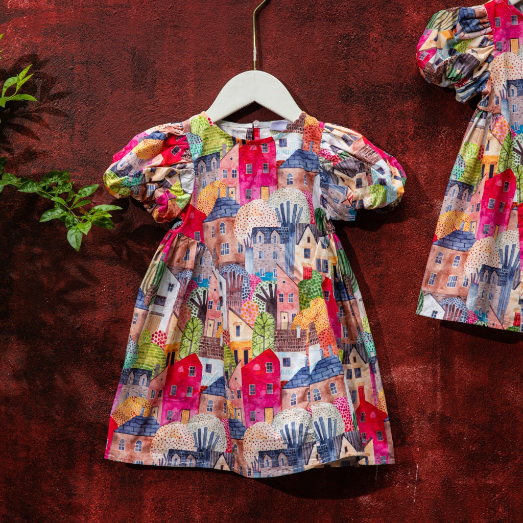 Váy Bé Gái Thiết Kế Tay Bồng Dáng BabyDoll Đầm Bé Gái Đi Học Váy Đi Chơi Cho Bé