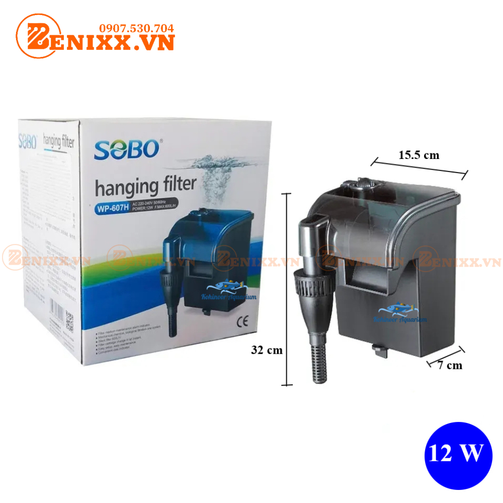 Máy Bơm Lọc Thác Hồ Cá SOBO WP-607H Công Suất 12W Treo Nhỏ Gọn Tiện Lợi Tạo Dòng Chảy Tự Nhiên Oxi Cho Bể Cá Cảnh