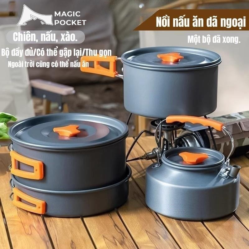 Bộ Nồi Nấu Ăn Dã Ngoại Gấp Gọn Tiện Dụng, Bộ Nồi Nấu Ăn Cắm Trại, Du Lịch Cắm Trại Dã Ngoại 4 Món Tiện ích