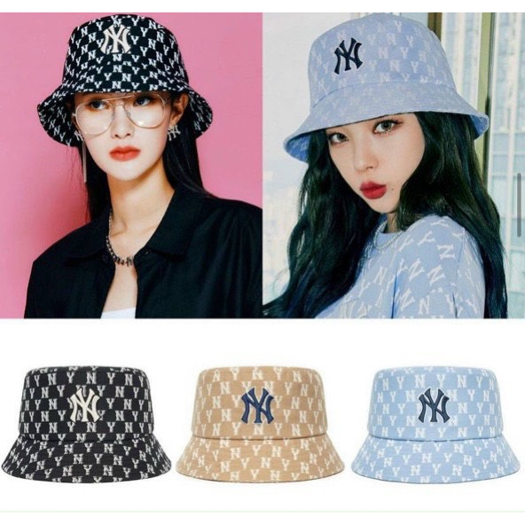 MŨ M_L_B HỌA TIẾT MONOGRAM_ MŨ LƯỠI TRAI MLB CHỮ NY MÀU XANH, NÂU, ĐEN MŨ BUCKET MLB 3 MÀU ĐEN NÂU XANH