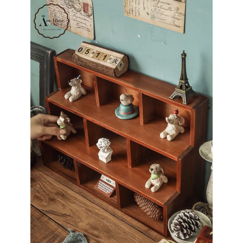 Kệ Gỗ Để Bàn Mini Bậc Thang Đựng Cốc Chén Ly Đồ Decor 9 Ngăn Retro Cổ Điển Ann Hime SP75