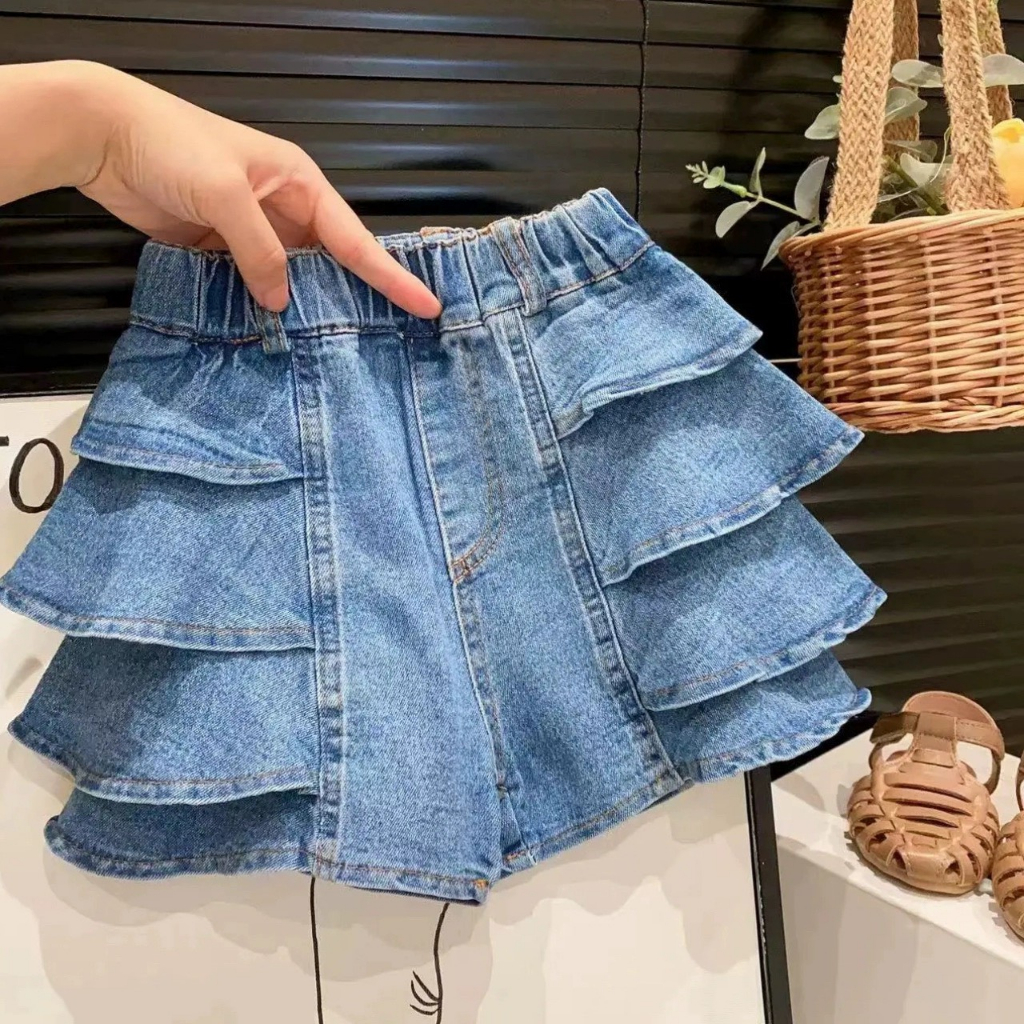 (ORDER) Quần Jeans giả váy xòe 4 tầng điệu đà cho bé gái màu xanh