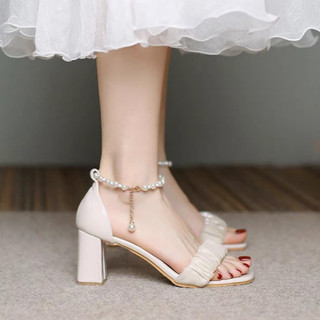 Giày cao gót hgs103 big size 35-43 cao 7 phân sandal quai nhún da bóng bít gót thời trang