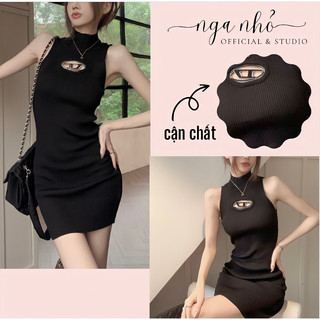 Váy body đầm ôm eo khoét ngực cổ trụ sang chảnh cho nữ