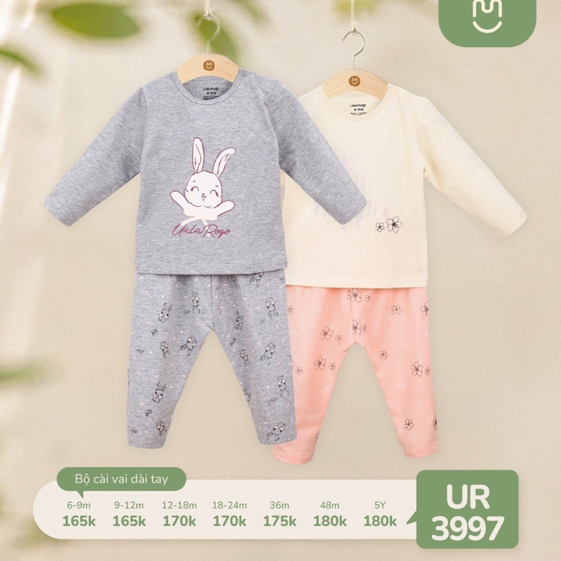 Bộ quần áo dài tay Ualarogo cho bé 6 tháng - 5 tuổi cúc vai vải cotton thoáng mát mềm mại 3997