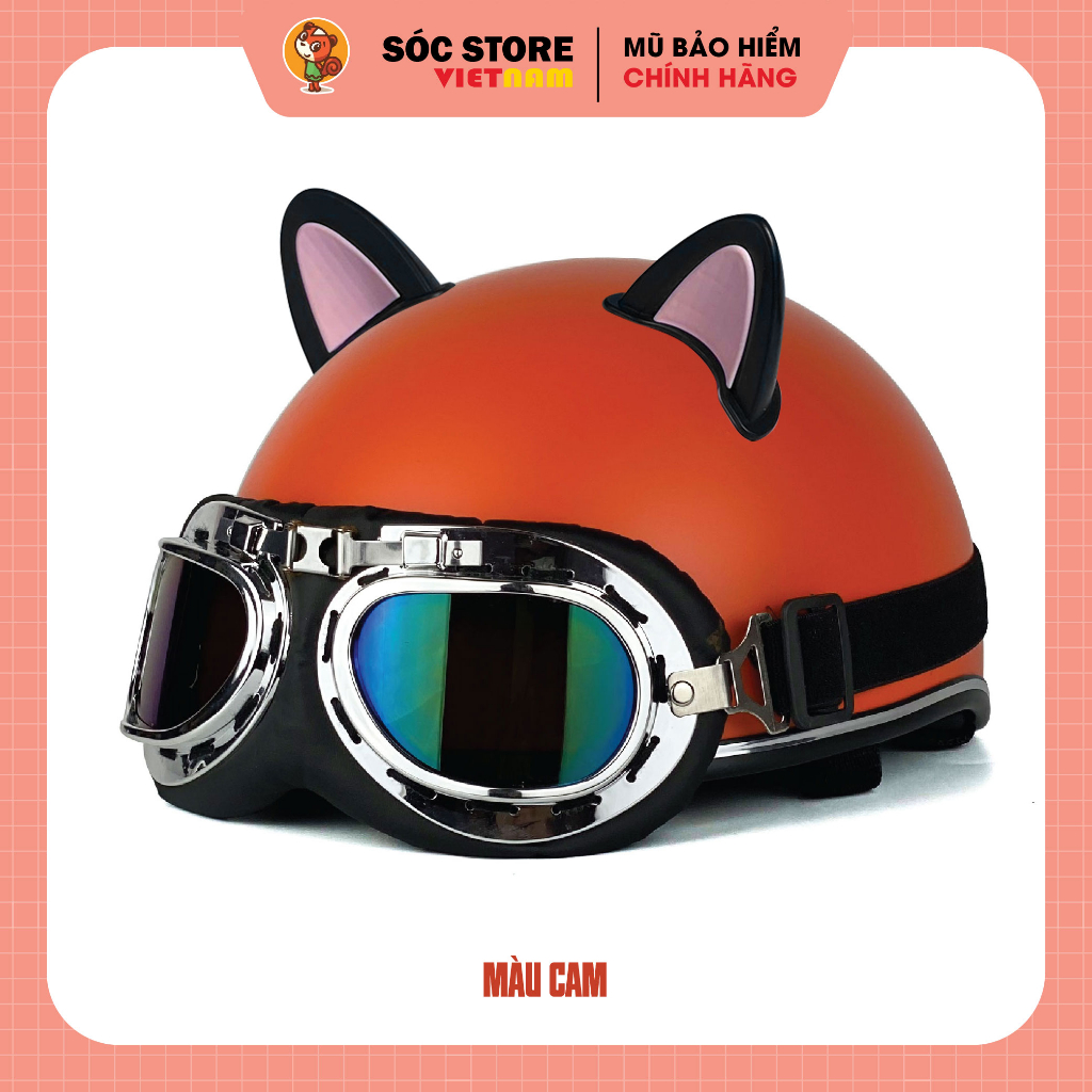 Mũ - Nón bảo hiểm kính phi công Mix tai mèo 2 màu Sóc Store