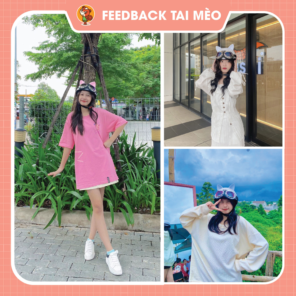 Mũ - Nón bảo hiểm kính phi công Mix tai mèo 2 màu Sóc Store