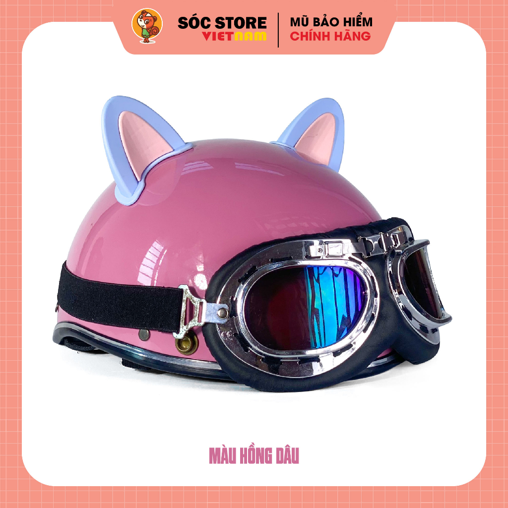 Mũ - Nón bảo hiểm kính phi công Mix tai mèo 2 màu Sóc Store