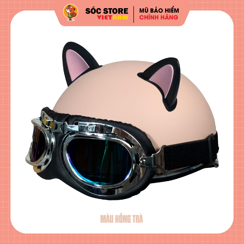 Mũ - Nón bảo hiểm kính phi công Mix tai mèo 2 màu Sóc Store