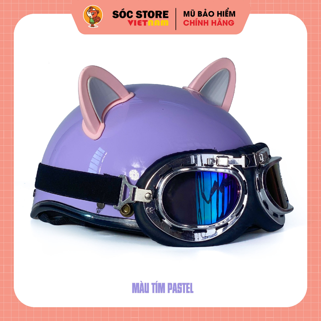 Mũ - Nón bảo hiểm kính phi công Mix tai mèo 2 màu Sóc Store