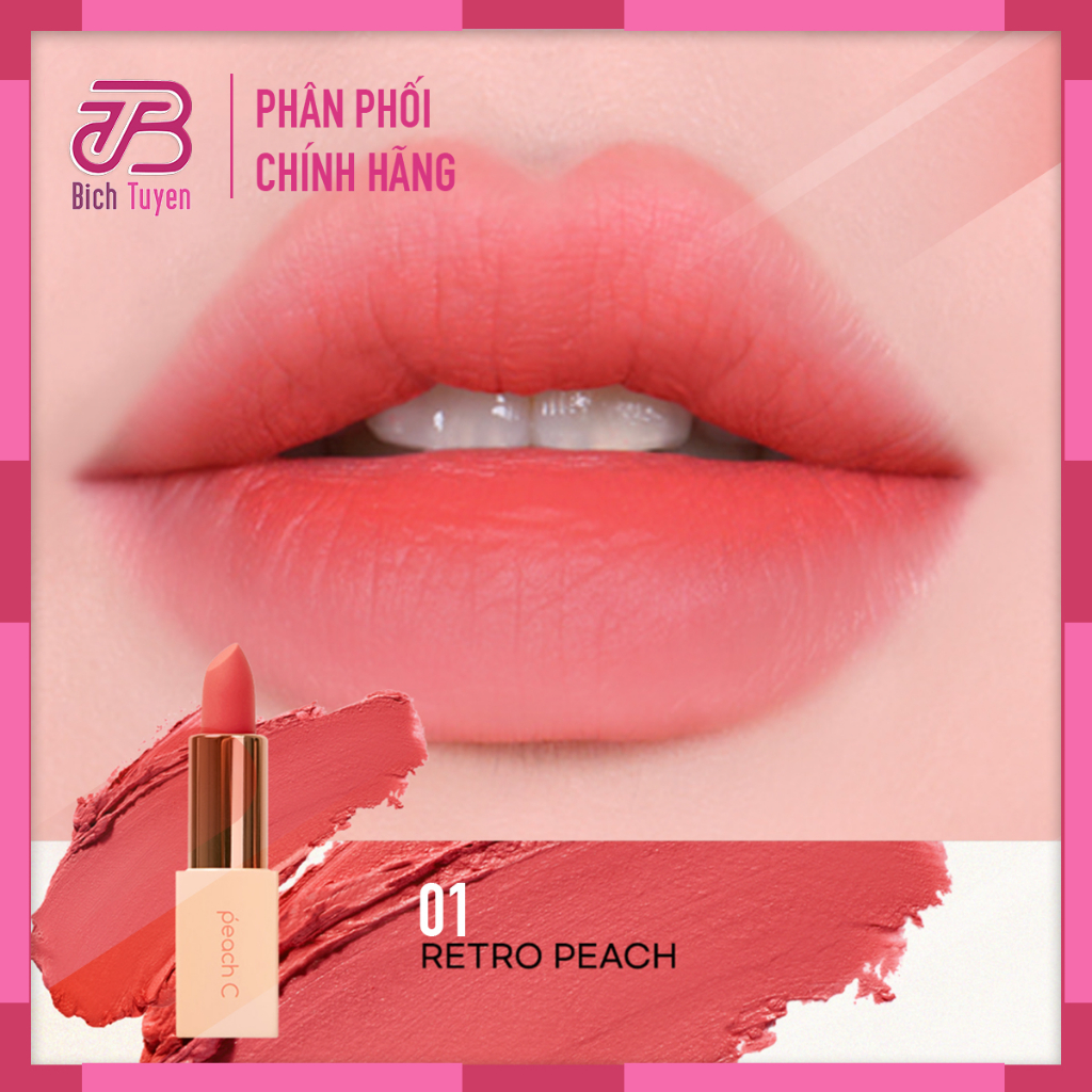 Son Thỏi Lì Siêu Mịn Peach C Easy Matte Lipstick 3.6g Son Thỏi PeachC - Retro Peach-Dahlia Red-Tangerine Red Peach C New