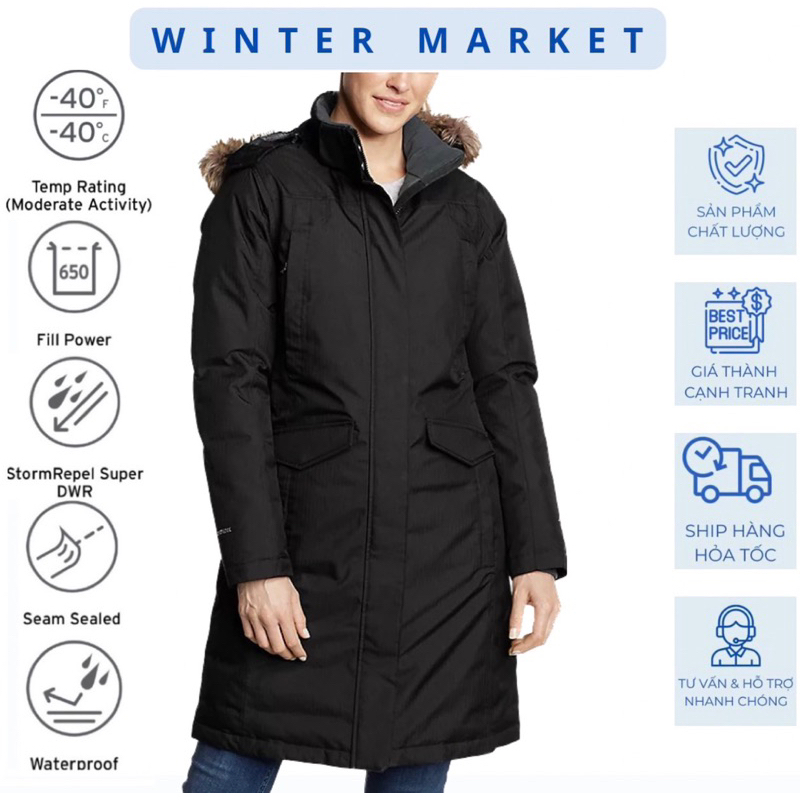 Áo phao đi lạnh áo phao đi tuyết,big size áo phao lông vũ áo đi âm độ(-40•C)Eddie Bauer Silver Lining Down Stadium Coat