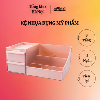 Kệ mỹ phẩm nhựa có 3 tầng 2 ngăn kéo màu sắc khá trang nhã