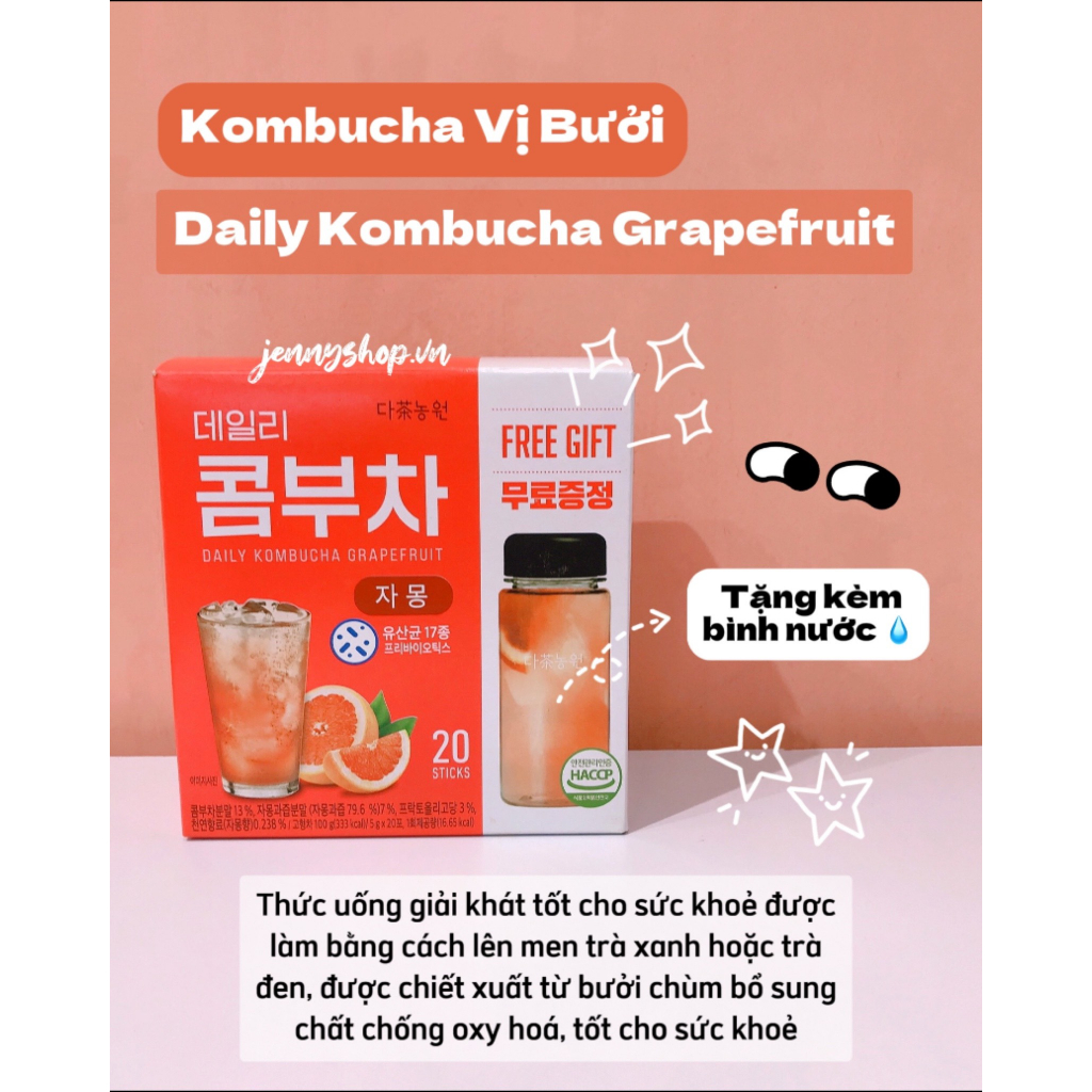 Trà Lên Men Trái Cây Daily Kombucha Hàn Quốc Hộp 20 Gói