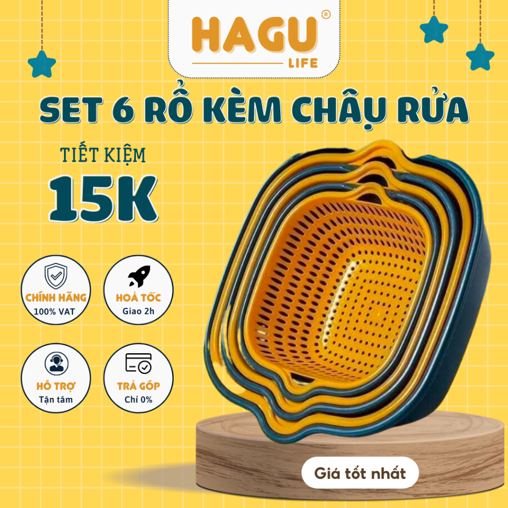 Set 6 rổ kèm chậu rửa rau quả tiện lợi ráo nước chất liệu nhựa cao cấp dày dặn Chậu rửa bình sữa em bé
