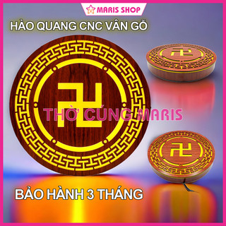 Đèn hào quang vân gỗ chữ vạn để bàn thờ phật, vòng hào quang phật, đèn hào quang phật, hào quang cnc