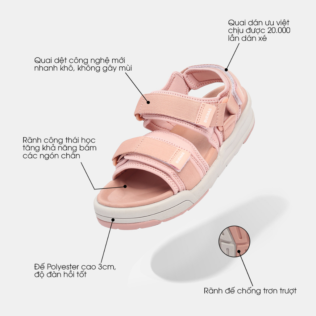 Sandal Buenas 6816 Pegasus nam nữ đi học quai ngang  - dép quai hậu unisex đế cao 3 phân