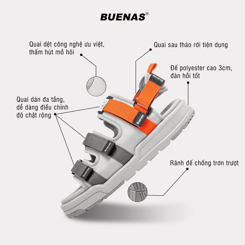 Giày sandal nam nữ unisex đi học quai ngang Buenas Sport 6879 đế cao 3 phân