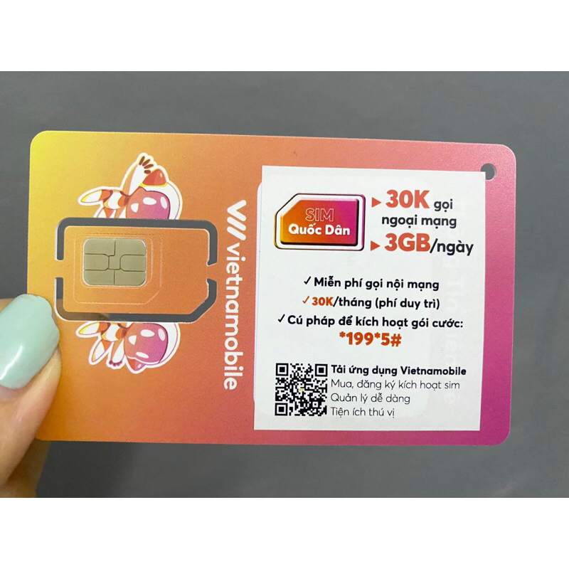 Sim 4G Vietnamobile QUỐC DÂN Data 3GB/Ngày (90GB/Tháng) + Free Nội Mạng + TK 30K Miễn phí tháng đầu