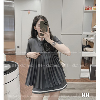 Set áo xếp ly kèm chân váy màu ghi