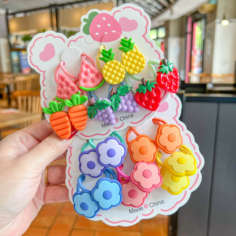 Set 10 Dây Buộc Tóc HOẠT HÌNH THÚ TRÁI CÂY CUTE Cho Bé Gái