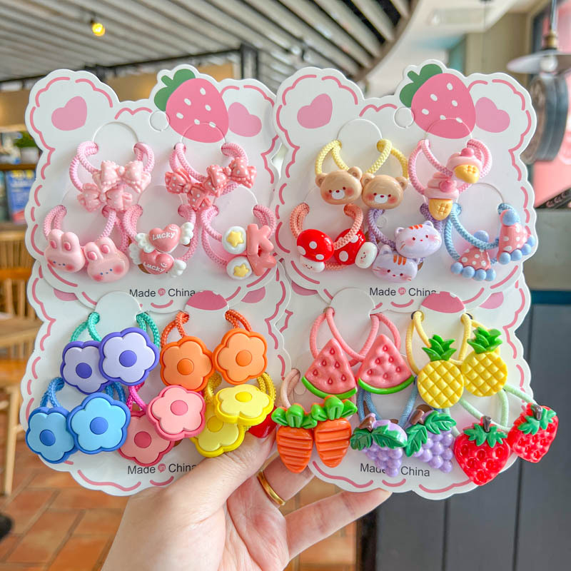 Set 10 Dây Buộc Tóc HOẠT HÌNH THÚ TRÁI CÂY CUTE Cho Bé Gái