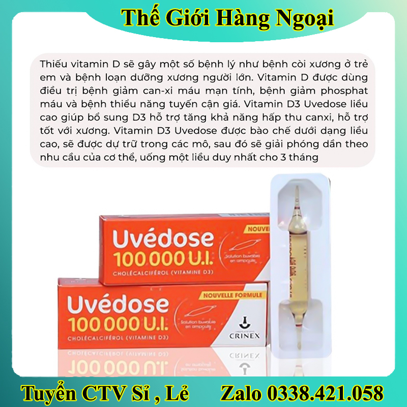 Vitamin D3 liều cao Pháp Uvedose 100000 UI ống 2ml cho bé từ 18 tháng tuổi