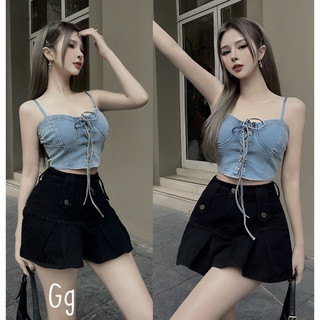 Áo jean 2 dây kiểu croptop đan dây