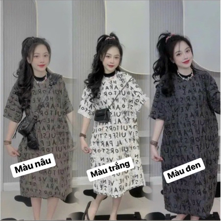 Đầm suông chữ rách, váy hoạ tiết chữ cổ tròn tay ngắn chất cotton rách thời trang