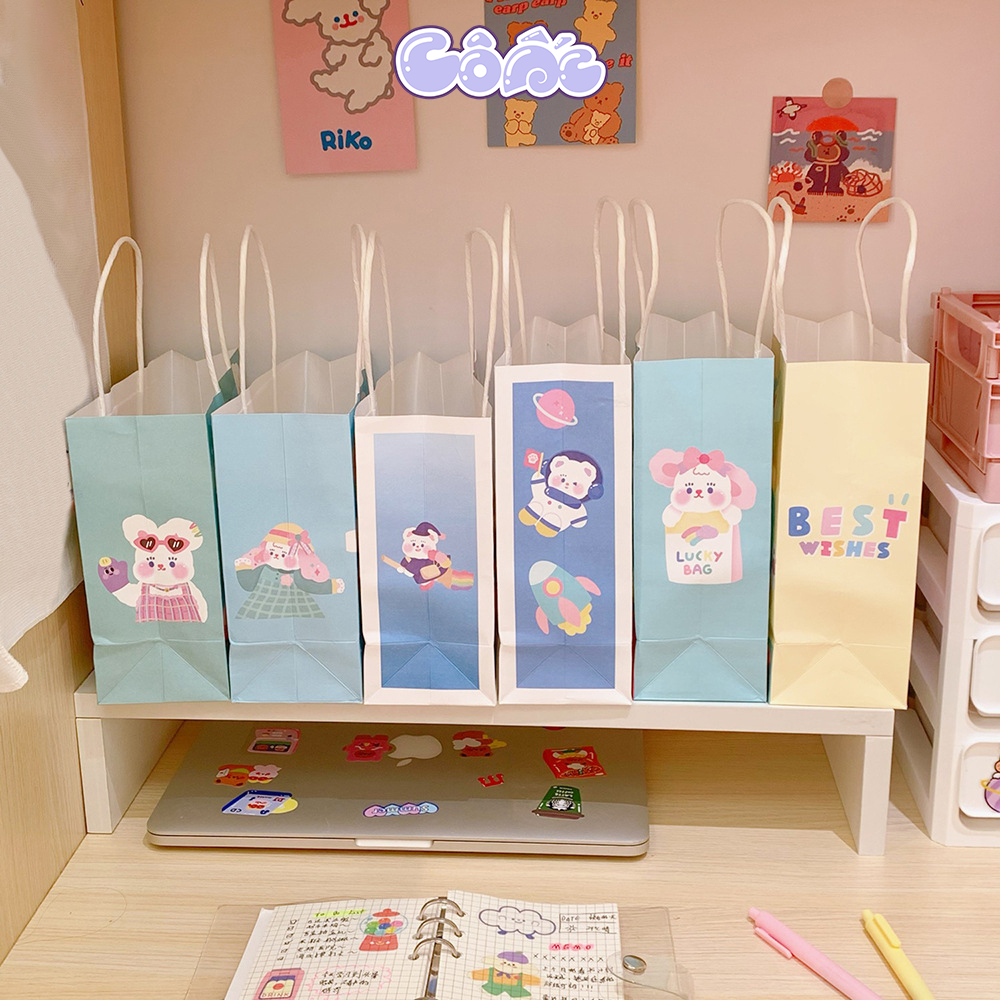 Túi Giấy Quai Xách Đựng Quà Tặng In Hình Cute Túi Mini Kraft Sinh Nhật Giáng Sinh Dễ Thương T02