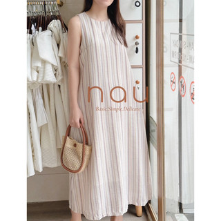 Đầm sọc dáng suông phối nút bọc