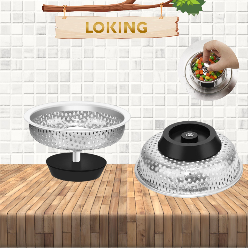 Giỏ lọc rác inox có Núm Cao Su lưu trữ nước bồn rửa bát, thiết kế 2 trong 1, lọc rác và lưu trữ nước - LOKING