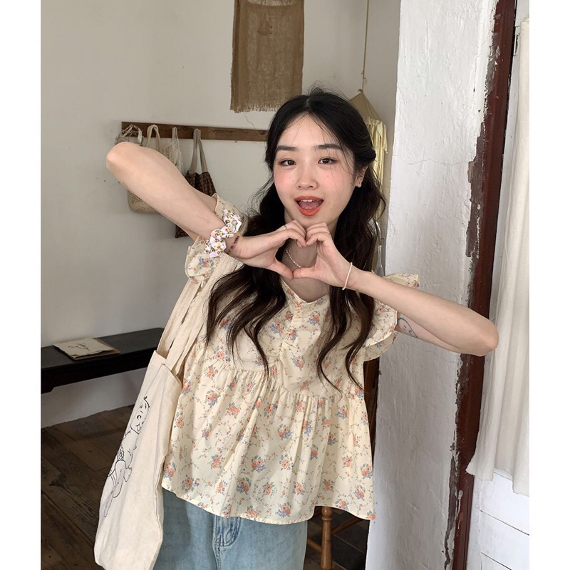 Áo Croptop Nữ Dáng Babydoll Tay Bồng Phong Cách Hàn Quốc Mã QD103