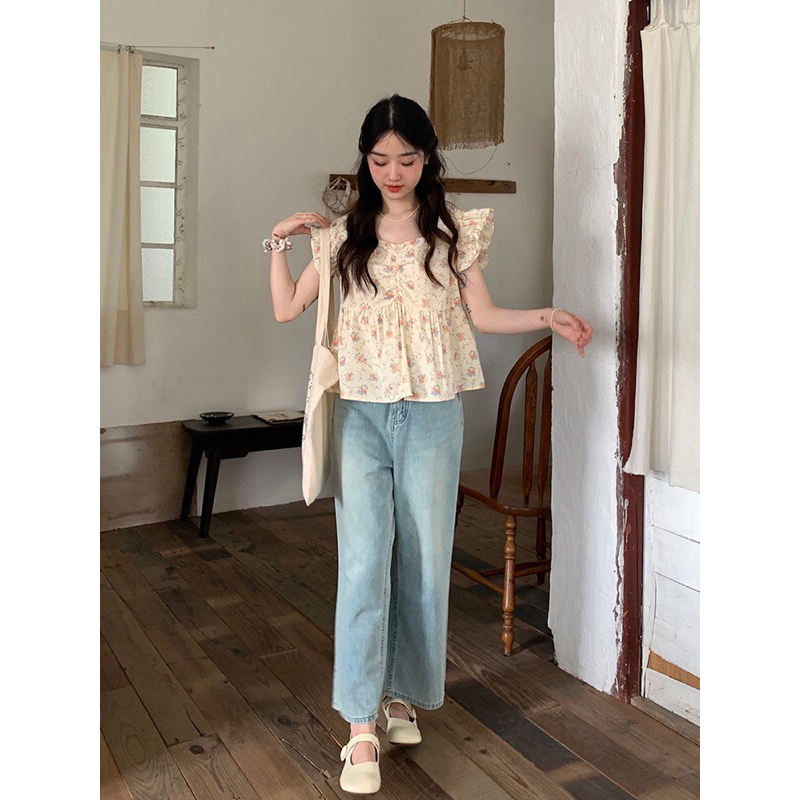 Áo Croptop Nữ Dáng Babydoll Tay Bồng Phong Cách Hàn Quốc Mã QD103